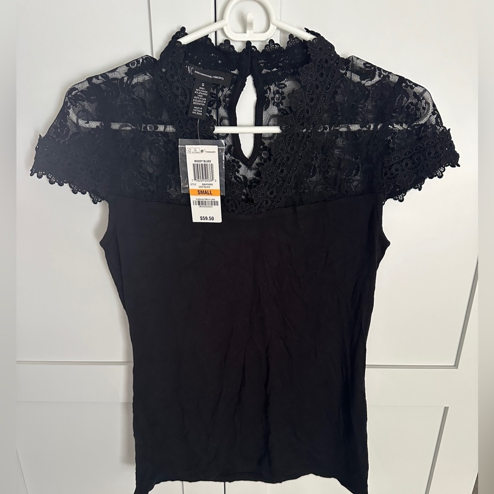 INC international concepts, black lacy top NWT size small